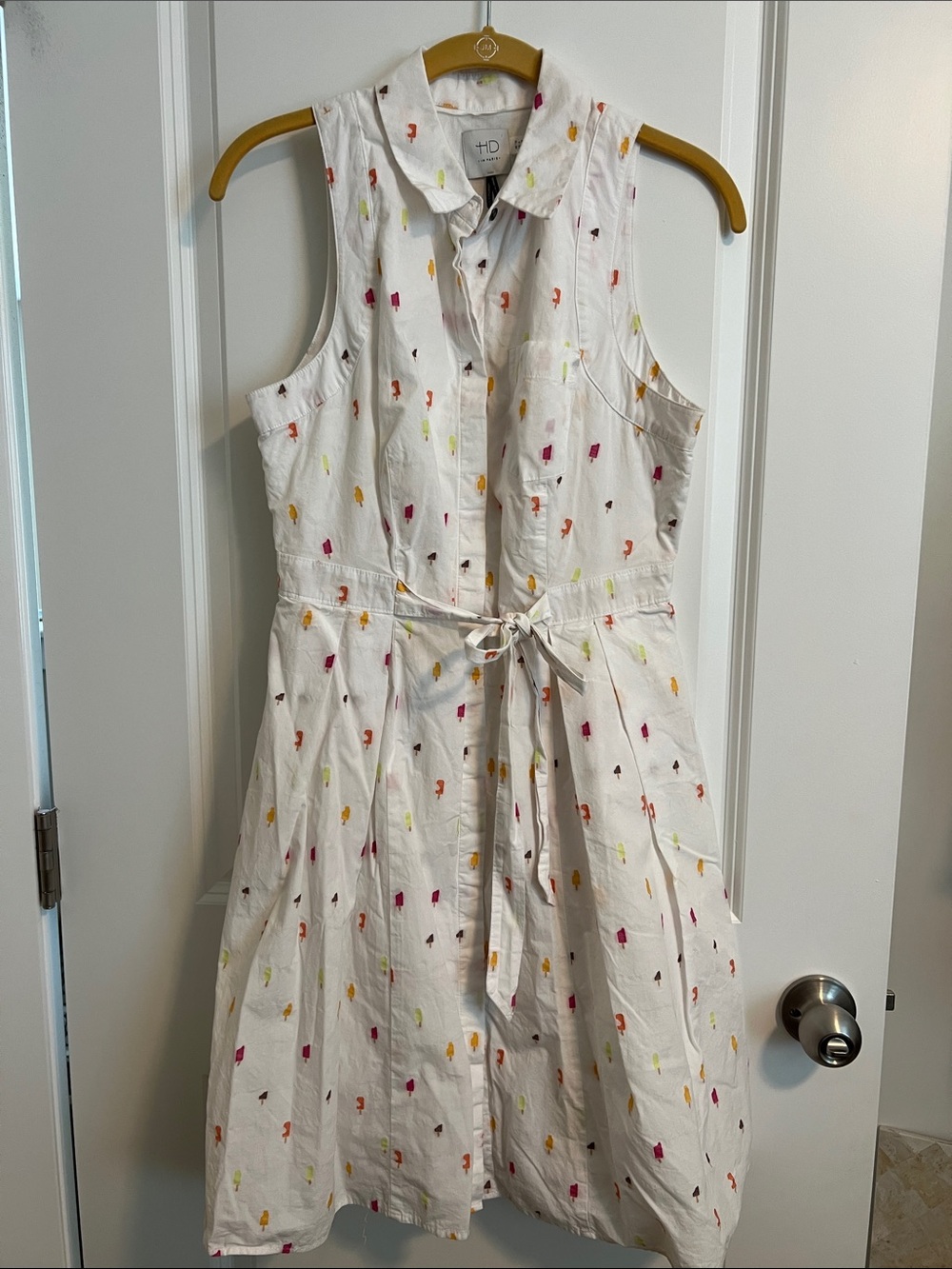 HD in Paris Anthropologie White Ice Cream Print Shirt Dress Pockets & Slip